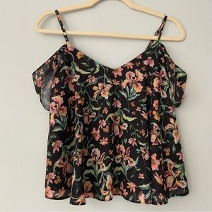 Topshop Floral Cold Shoulder Top